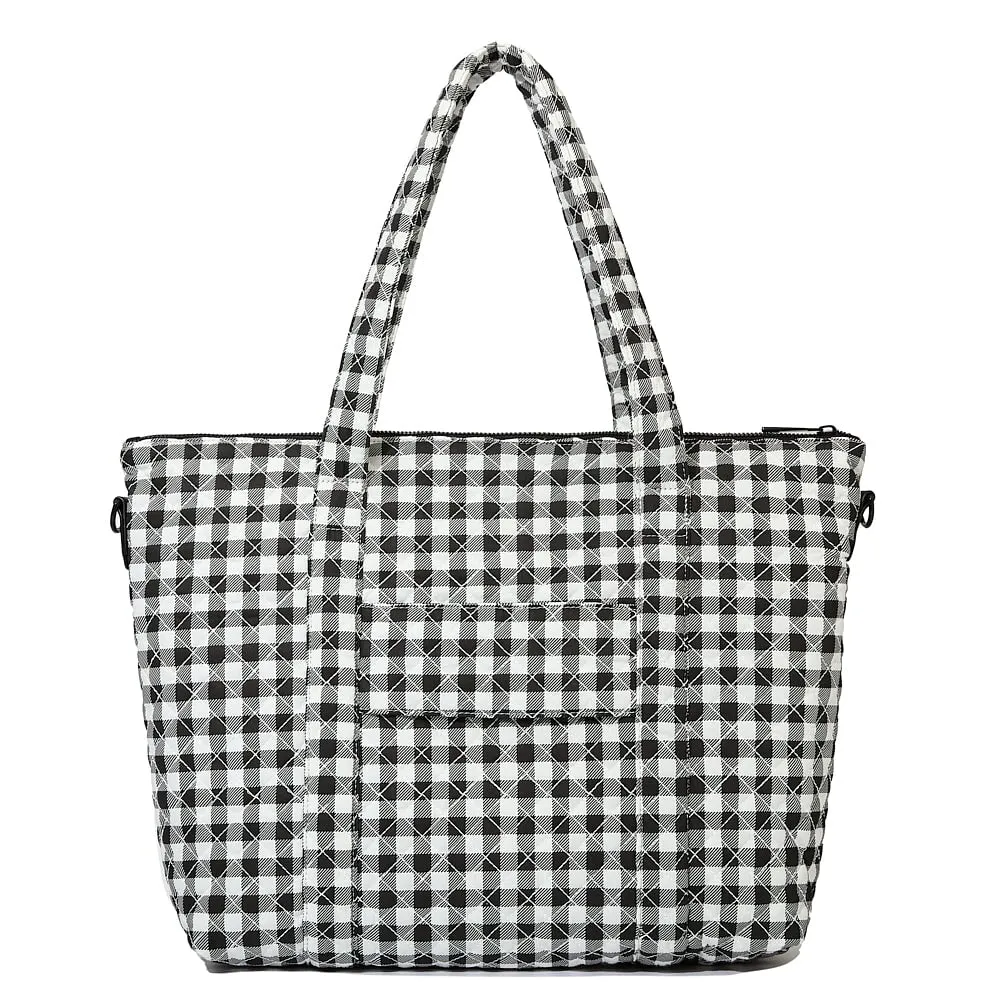the QUILTED BON VOYAGE DUFFLE Black Gingham