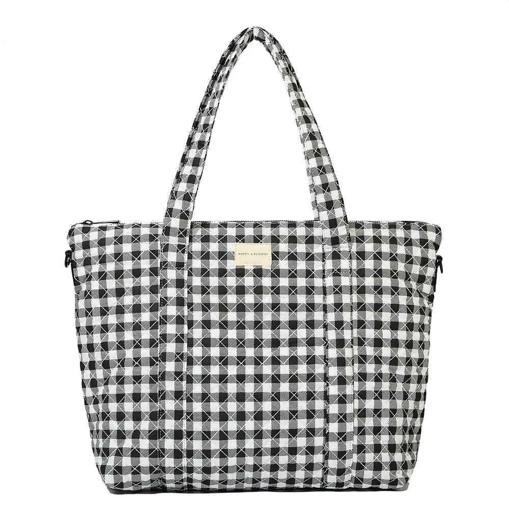 the QUILTED BON VOYAGE DUFFLE Black Gingham