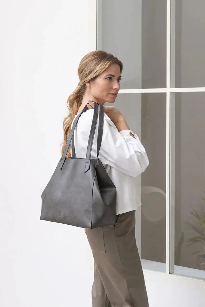 Totissimo Foldable Vegan Leather Tote Bag | Grey