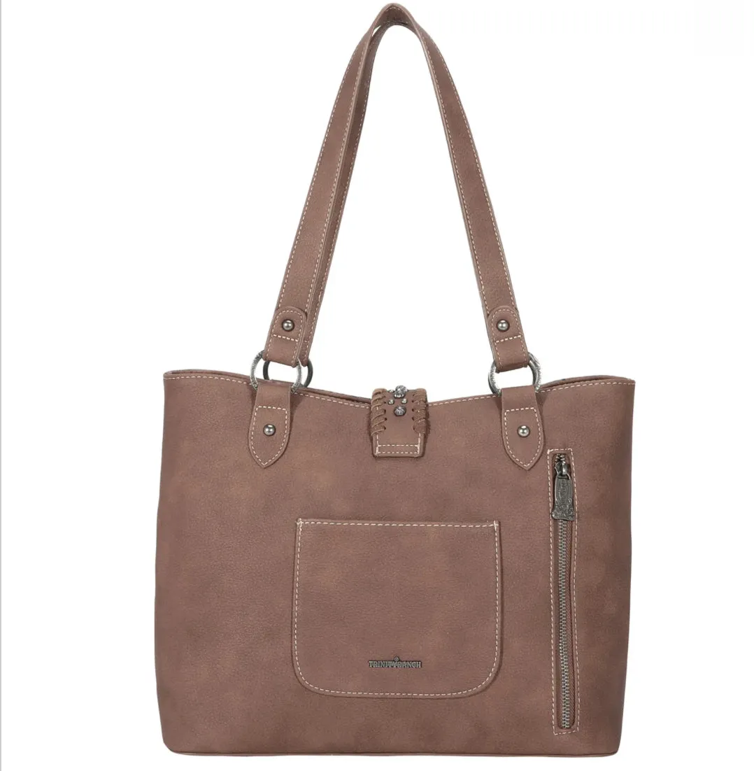 TR136G-8317 Trinity Ranch Hair On Cowhide Collection Concealed Carry Tote-Brown