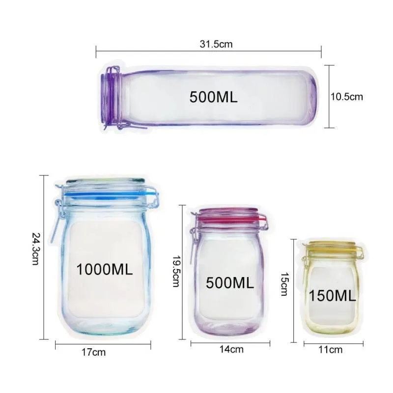 Transparent Reusable Storage Bags - Eco-Friendly Jar Organizers