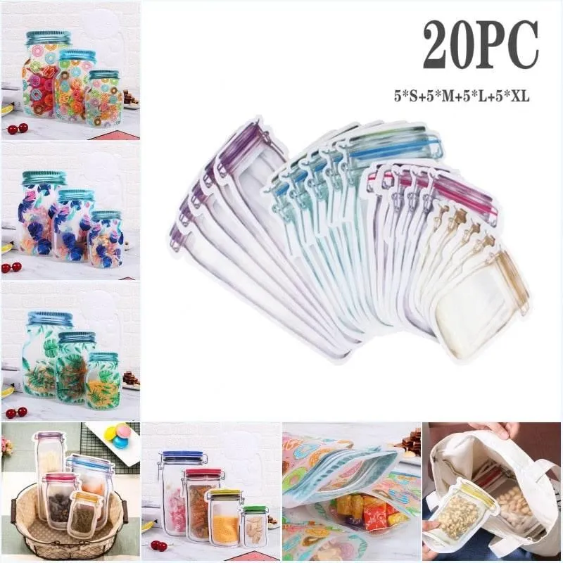 Transparent Reusable Storage Bags - Eco-Friendly Jar Organizers
