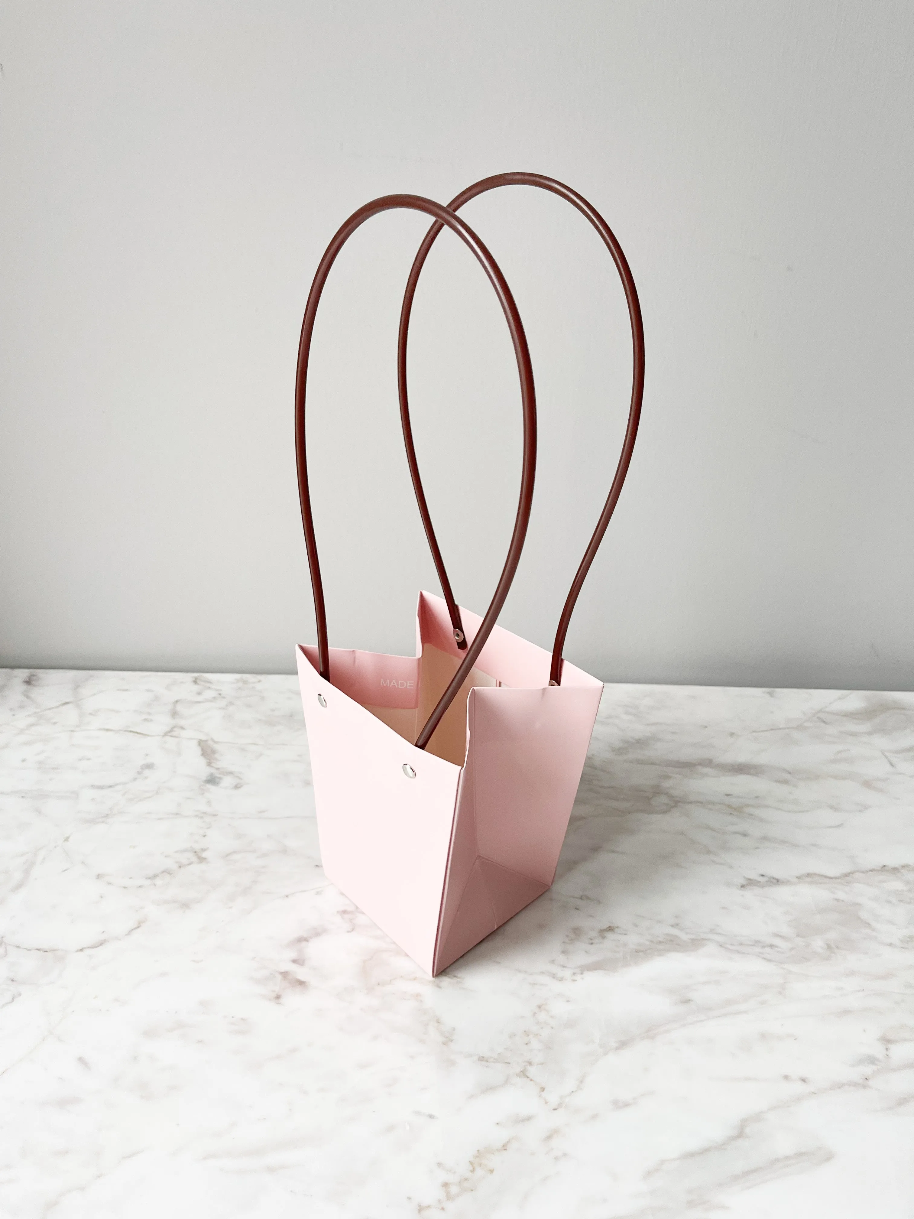 Trapezoid Shape craft paper flower bag with handle