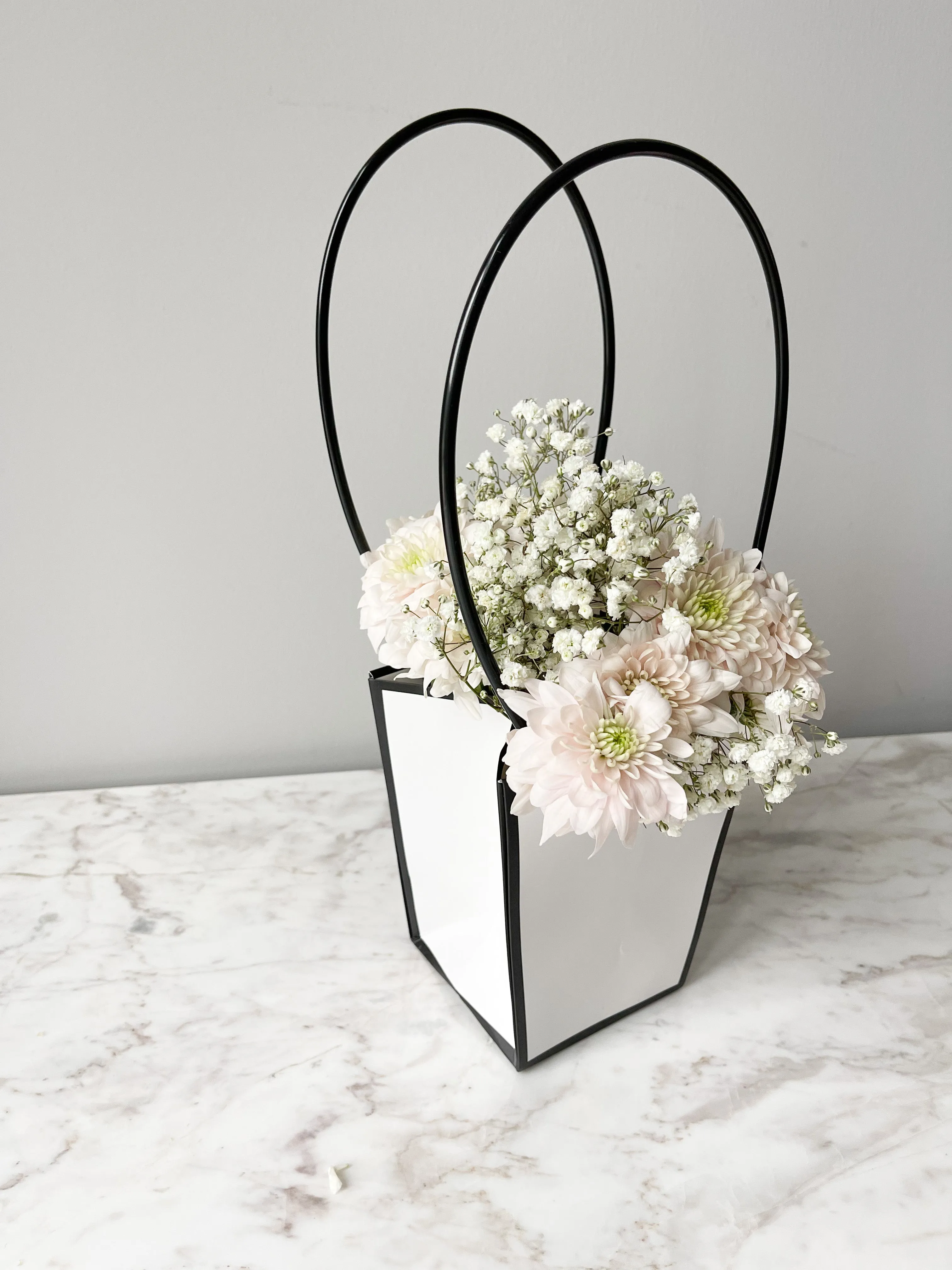 Trapezoid Shape craft paper flower bag with handle