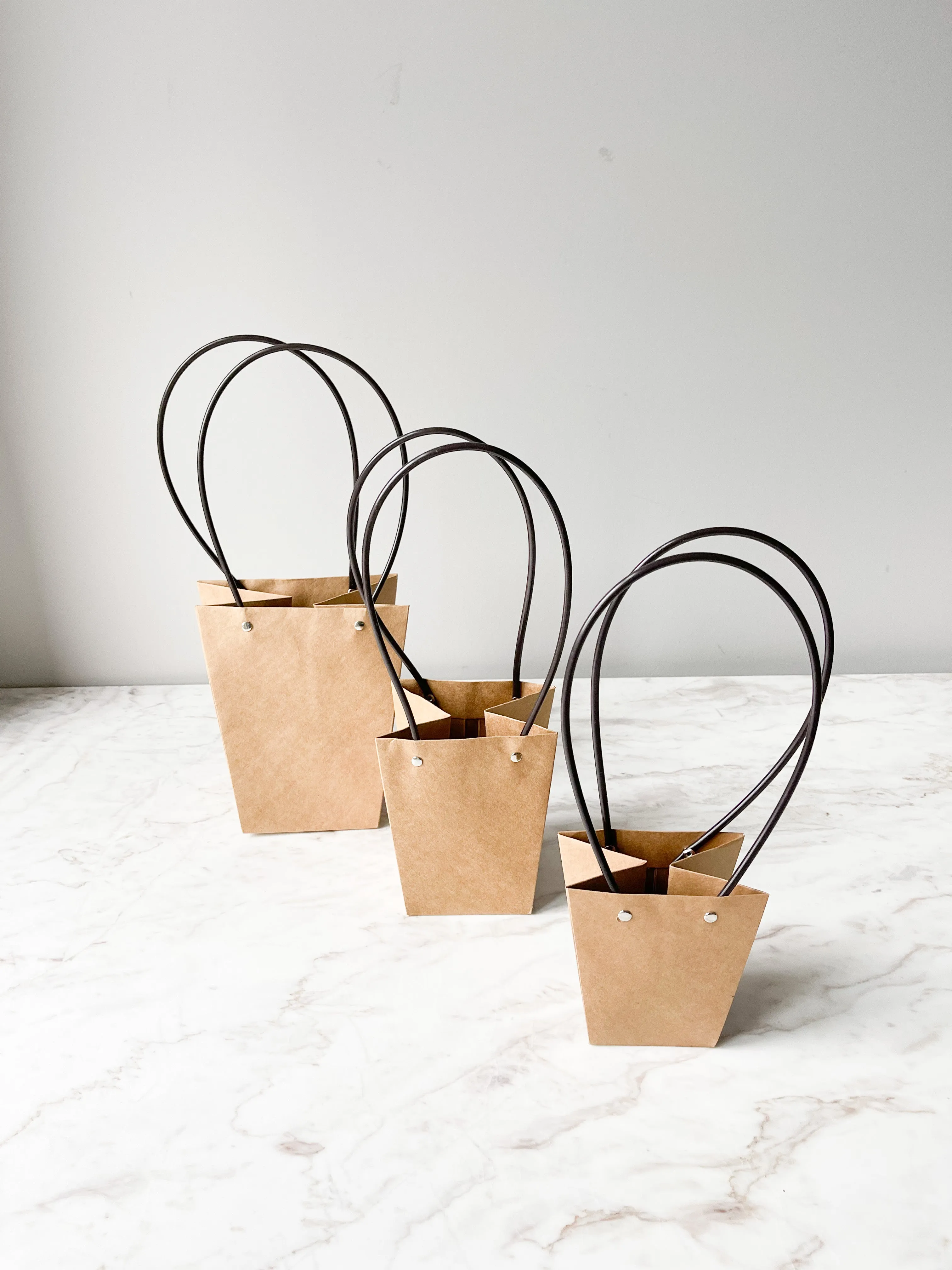 Trapezoid Shape craft paper flower bag with handle