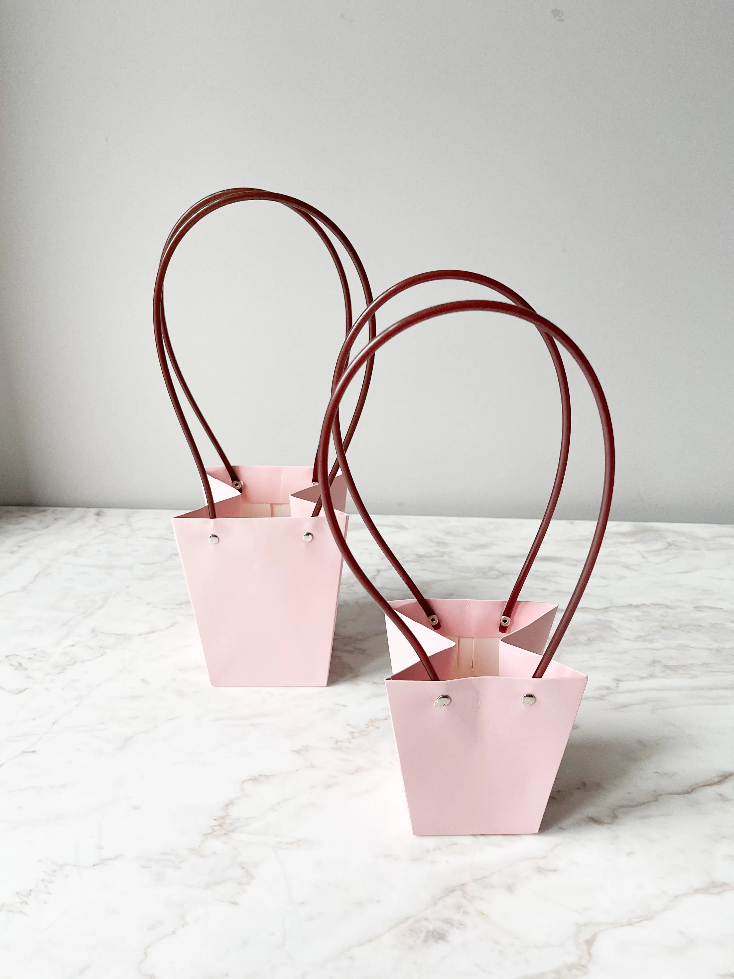 Trapezoid Shape craft paper flower bag with handle