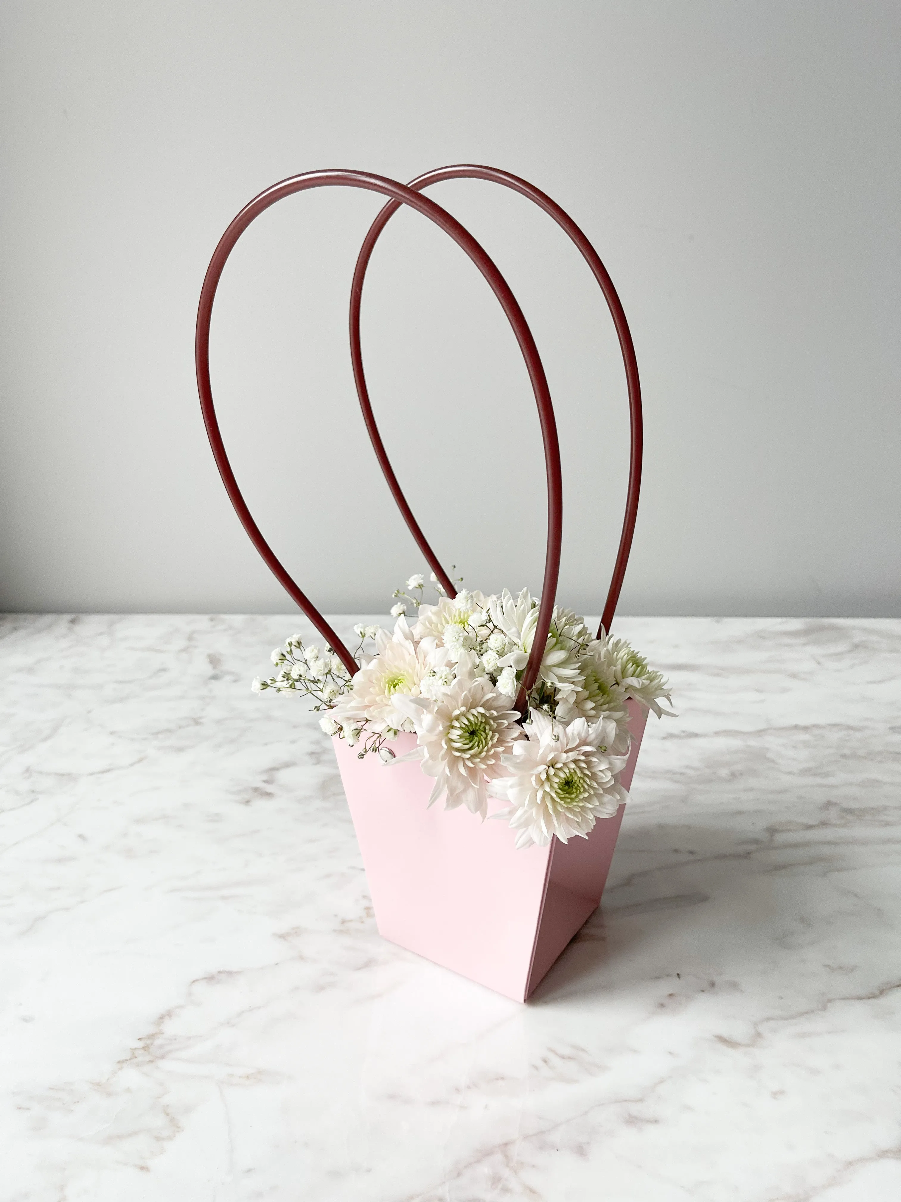 Trapezoid Shape craft paper flower bag with handle