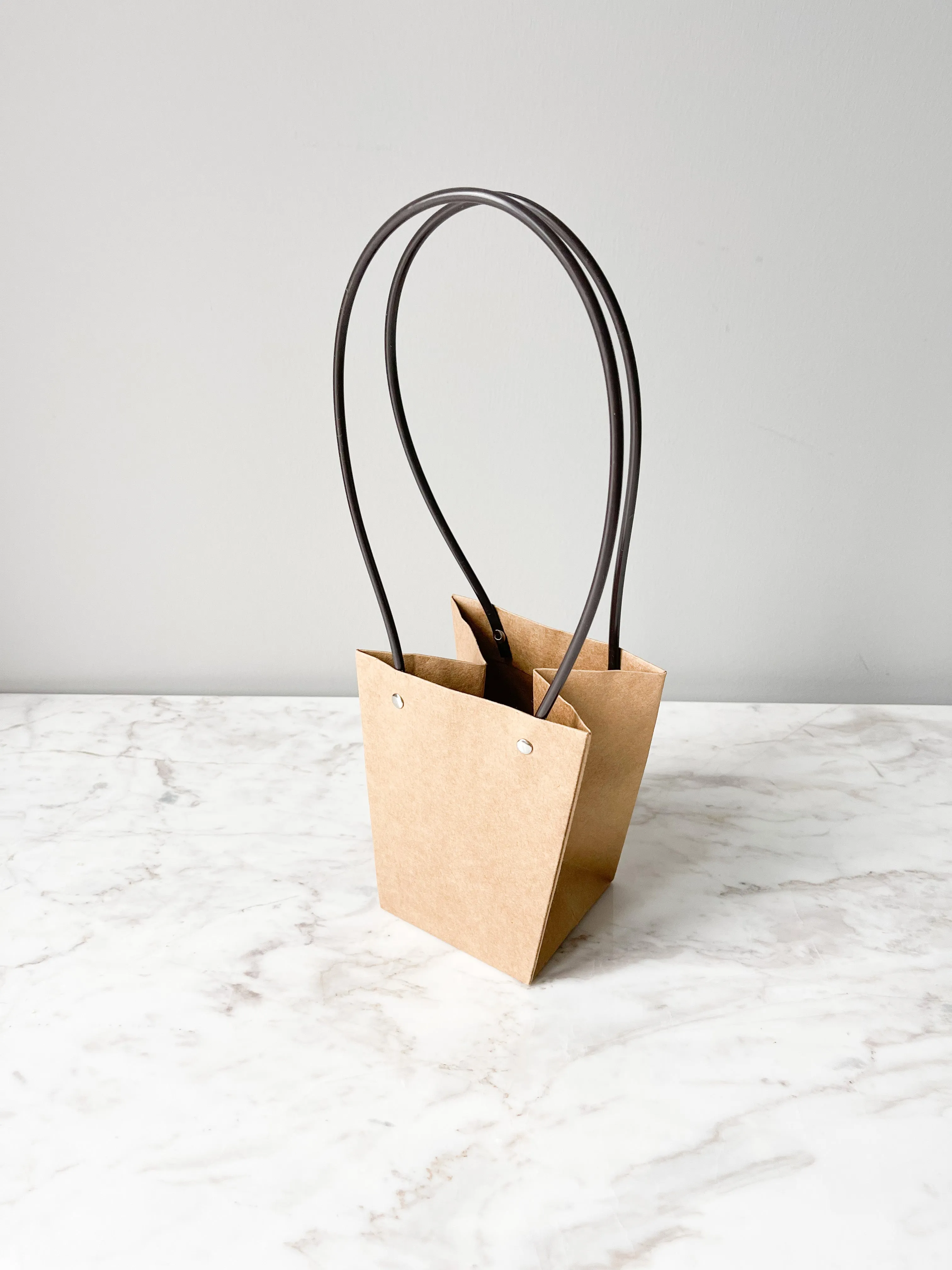 Trapezoid Shape craft paper flower bag with handle