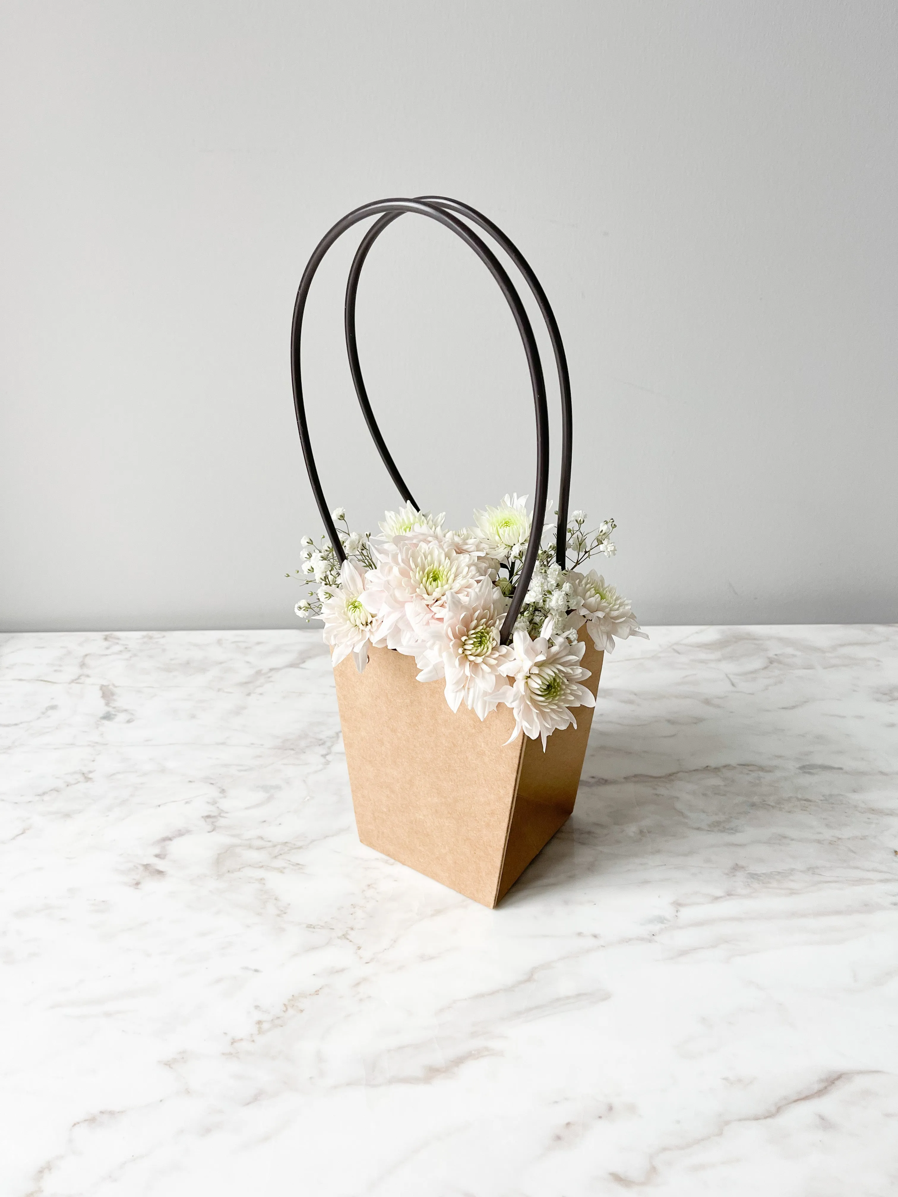 Trapezoid Shape craft paper flower bag with handle