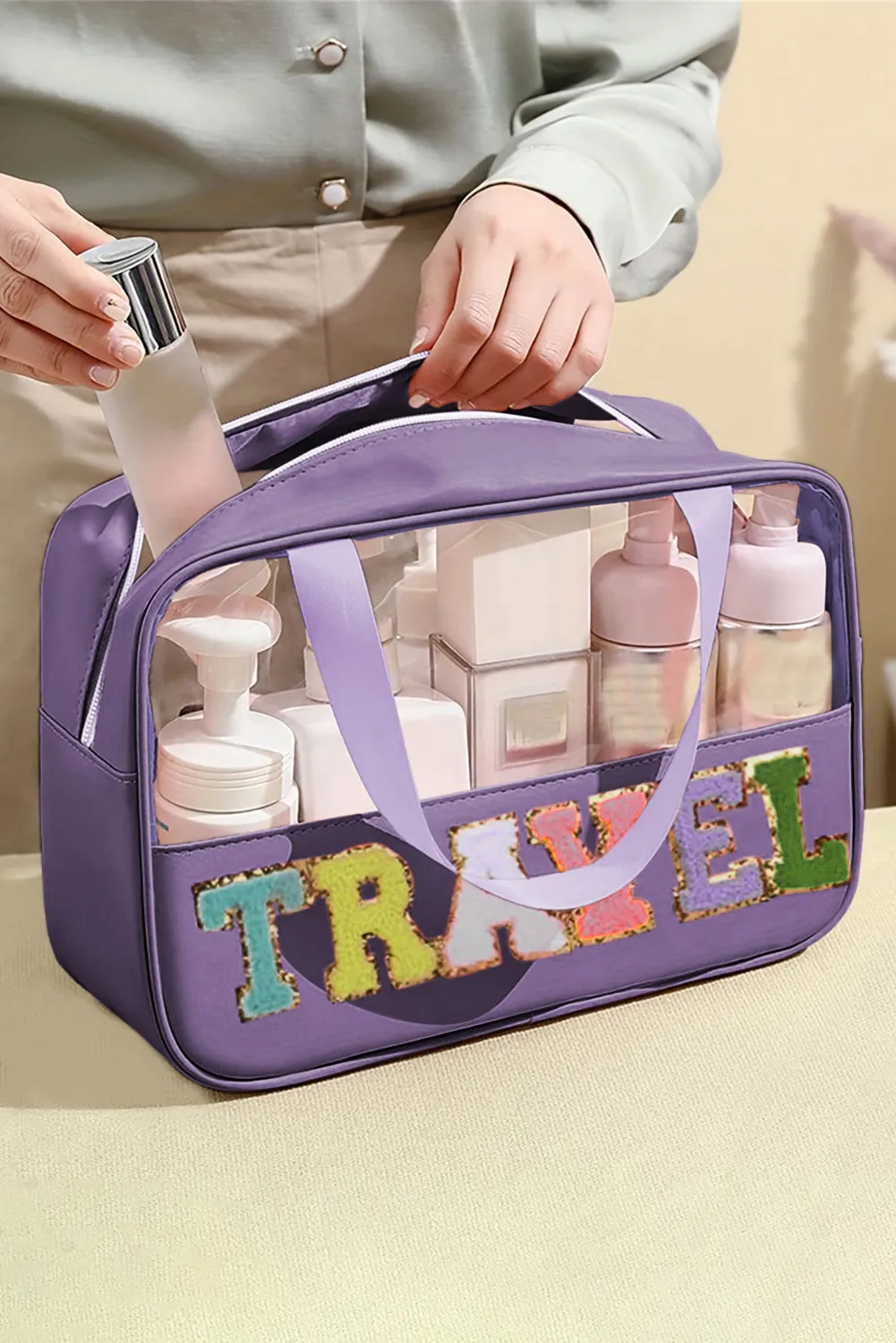 TRAVEL Chenille Clear Makeup Bag