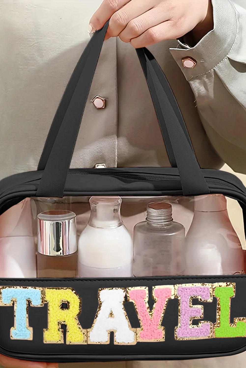TRAVEL Chenille Clear Makeup Bag