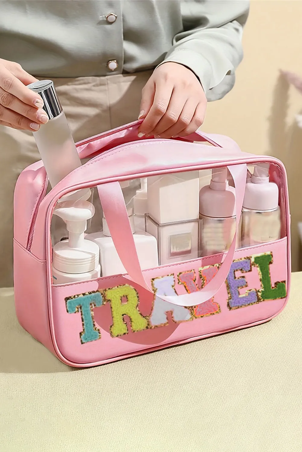 TRAVEL Chenille Clear Makeup Bag