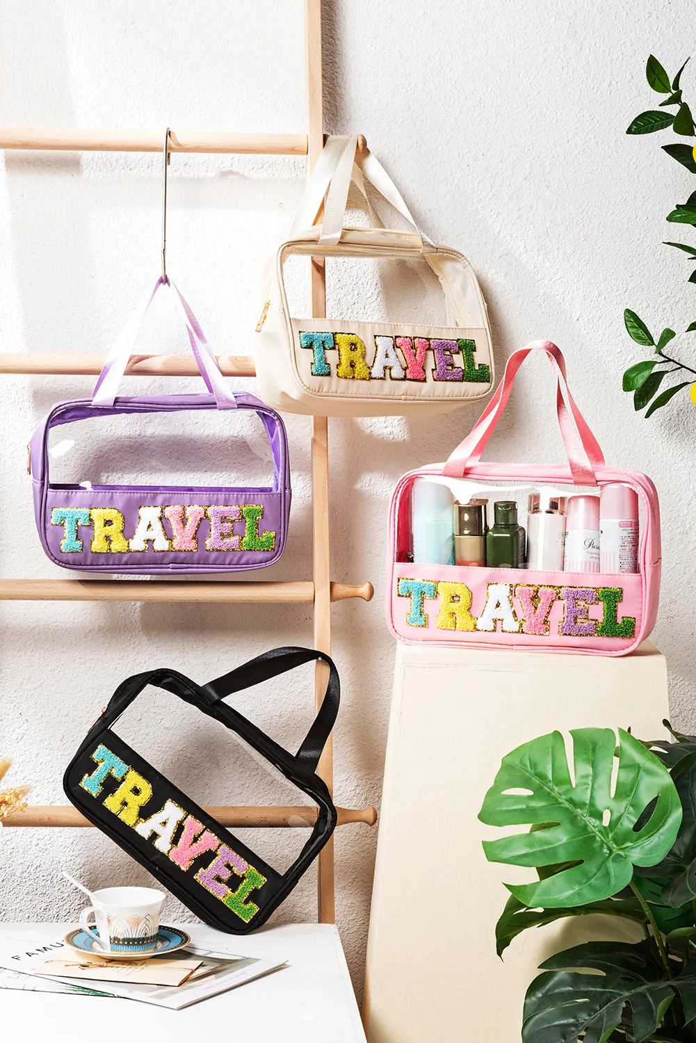 TRAVEL Chenille Clear Makeup Bag