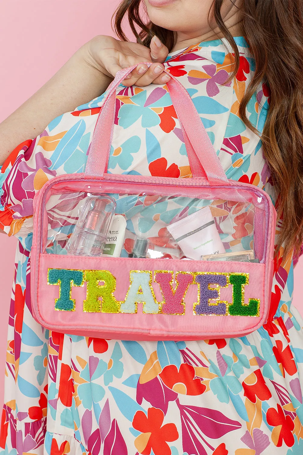 TRAVEL Chenille Clear Makeup Bag