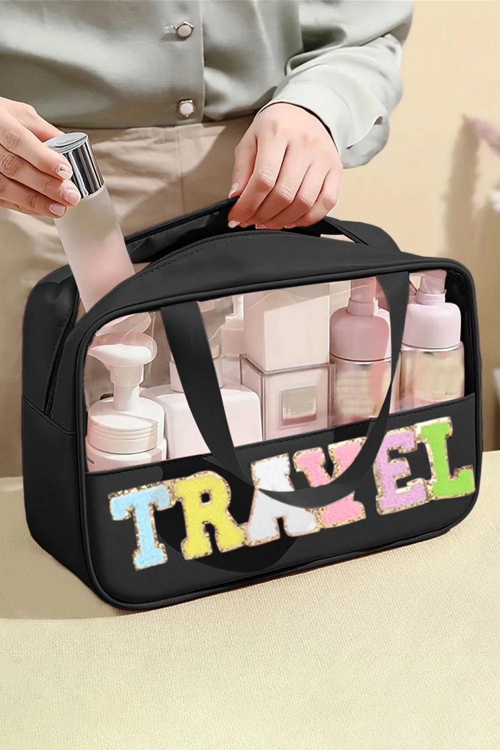 TRAVEL Chenille Clear Makeup Bag