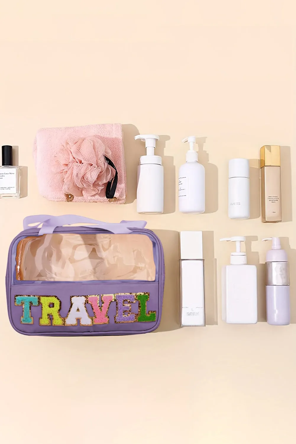 TRAVEL Chenille Clear Makeup Bag