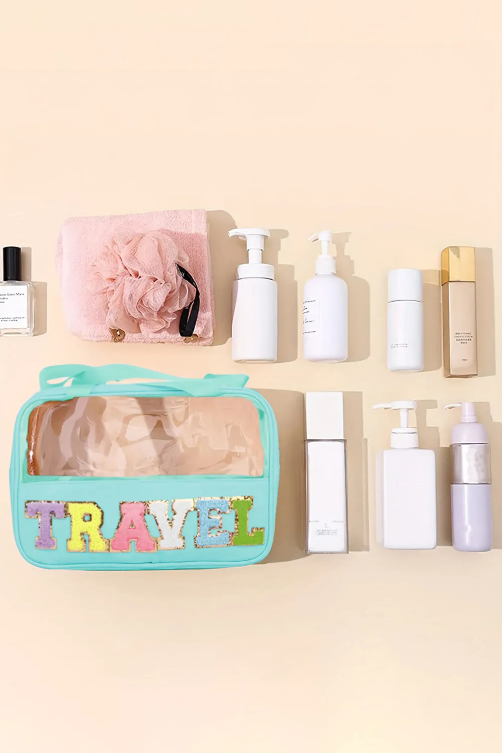 TRAVEL Chenille Clear Makeup Bag
