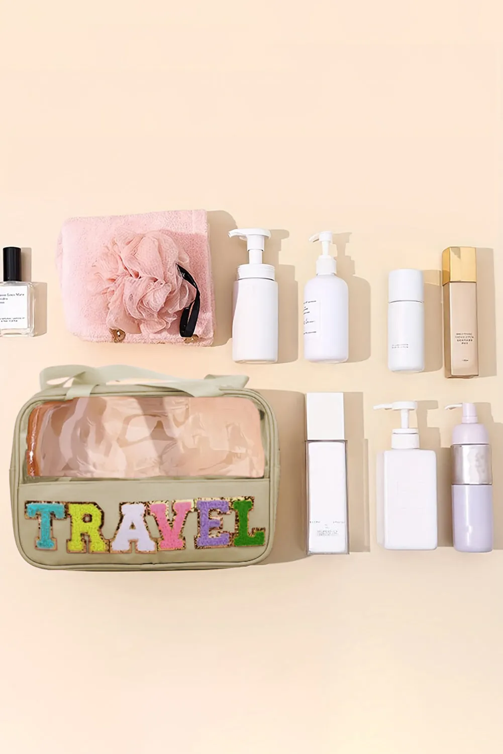 TRAVEL Chenille Clear Makeup Bag