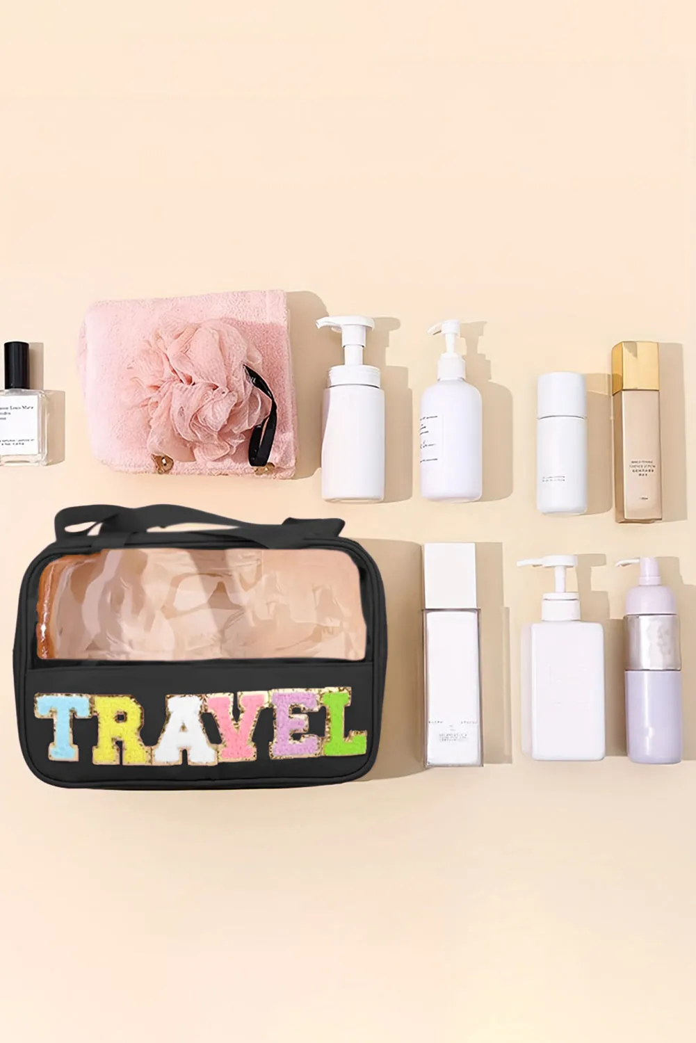 TRAVEL Chenille Clear Makeup Bag