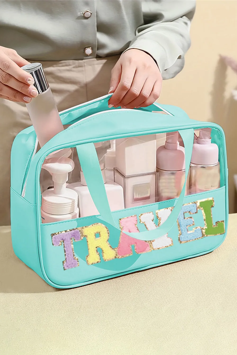 TRAVEL Chenille Clear Makeup Bag