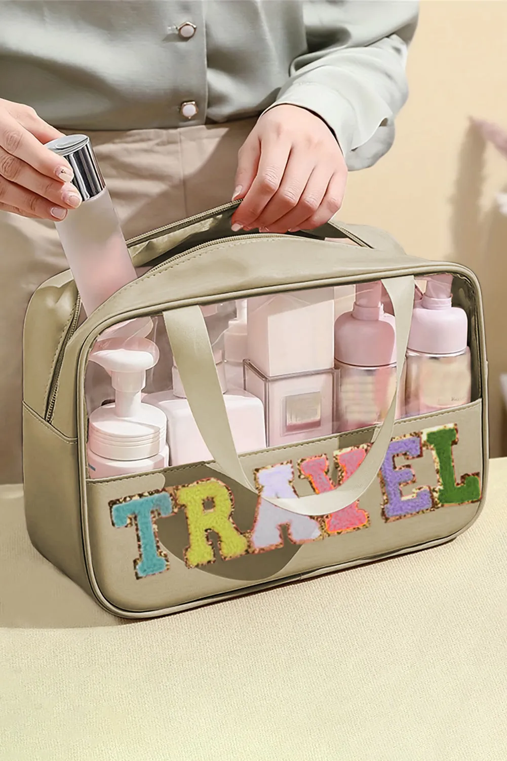 TRAVEL Chenille Clear Makeup Bag