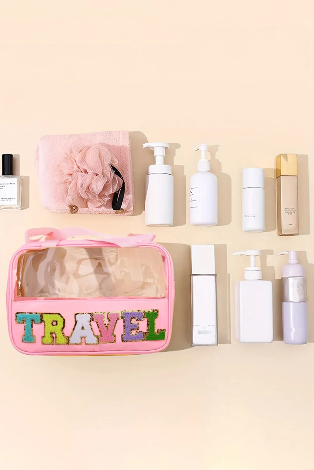 TRAVEL Chenille Clear Makeup Bag