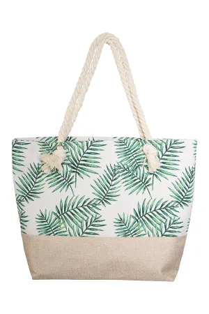 TROPICAL LEAF PRINT TOTE BAG