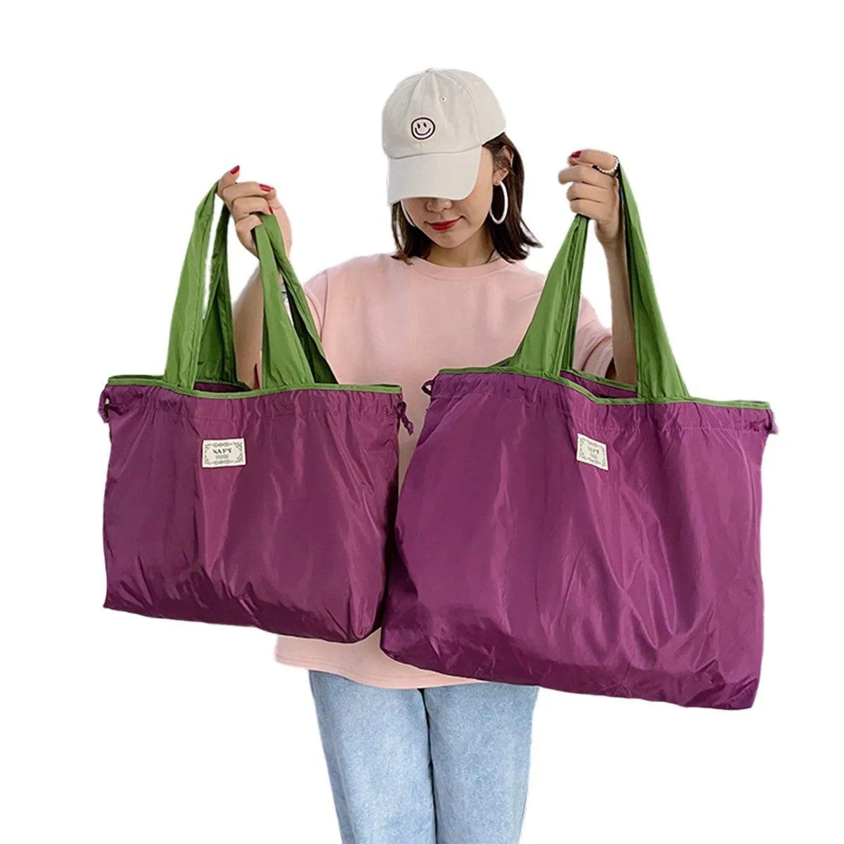 Ultra-Light Foldable Large Capacity Portable Shopping Bag with Drawstring Mouth