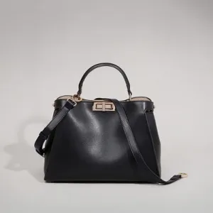upgrade black leather lady handbag