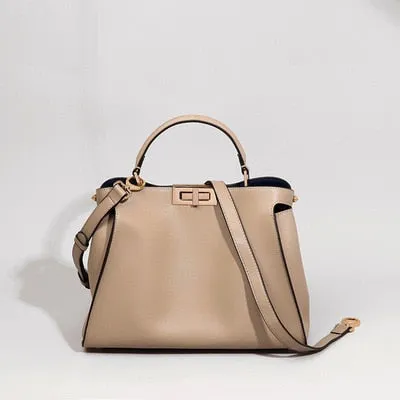 upgrade black leather lady handbag