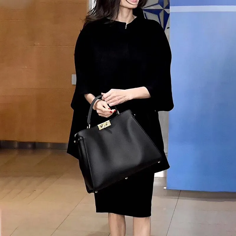 upgrade black leather lady handbag
