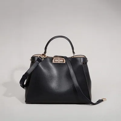 upgrade black leather lady handbag