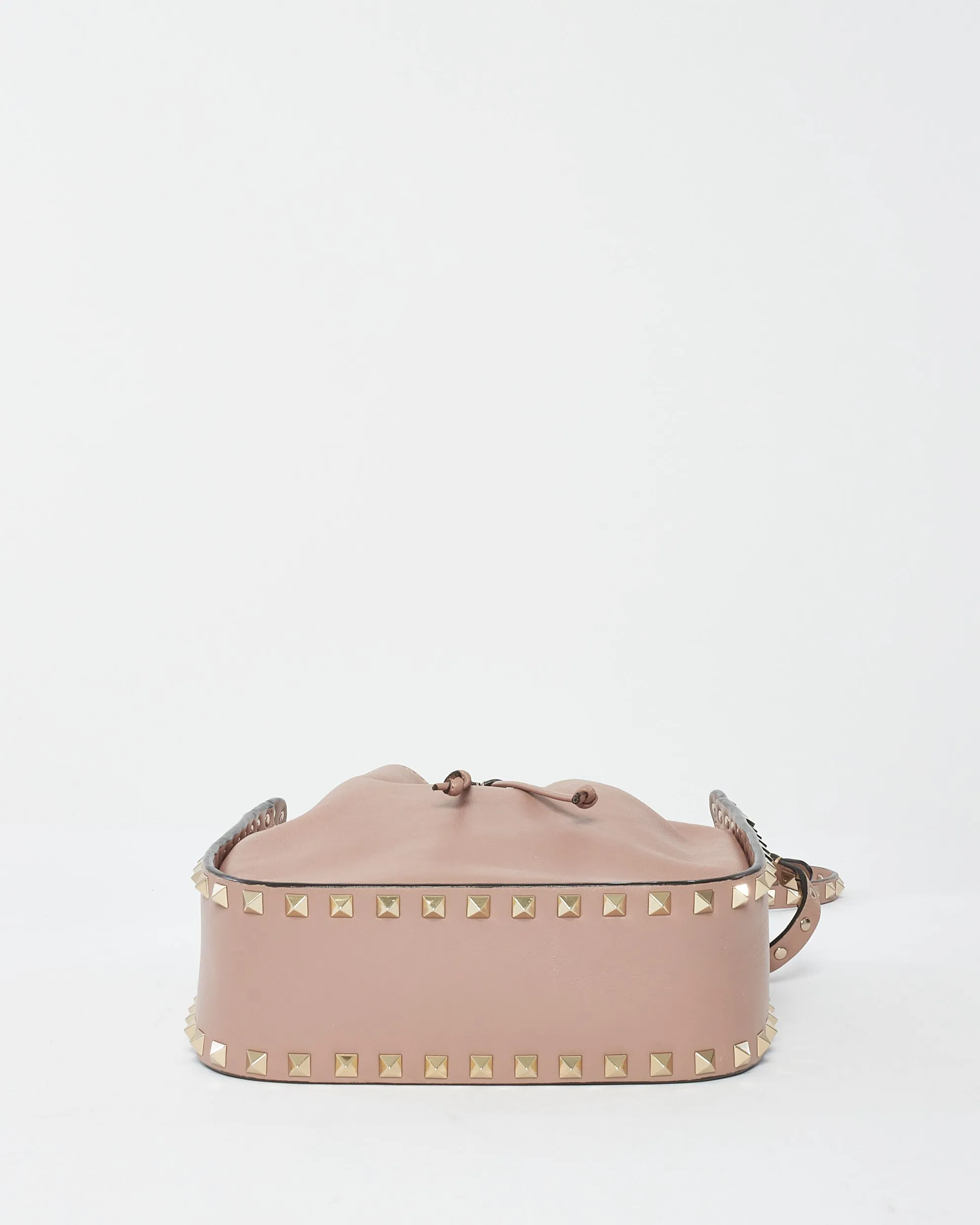 Valentino Blush Leather Rockstud Drawstring Small Bucket Bag