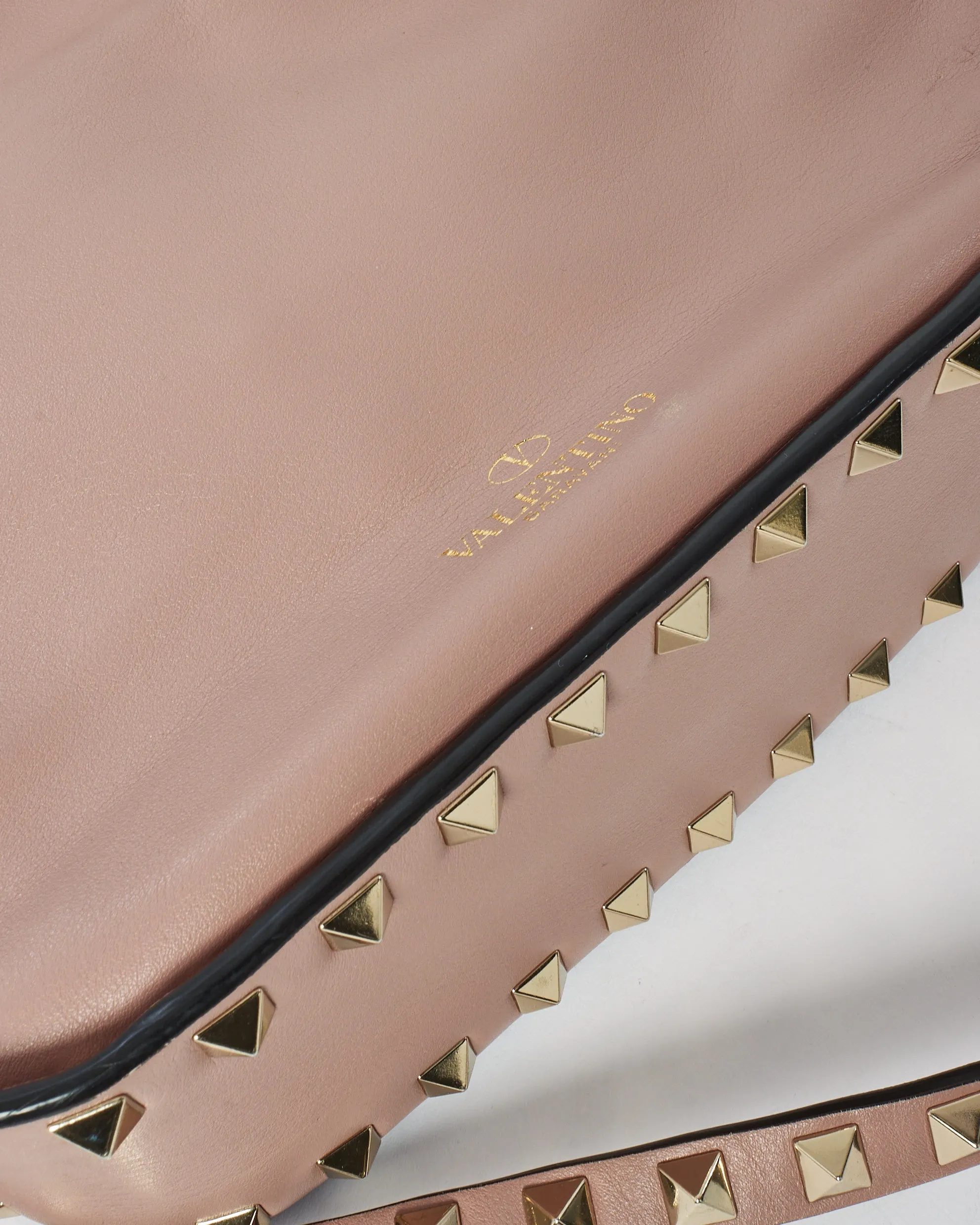Valentino Blush Leather Rockstud Drawstring Small Bucket Bag