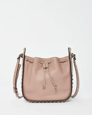 Valentino Blush Leather Rockstud Drawstring Small Bucket Bag