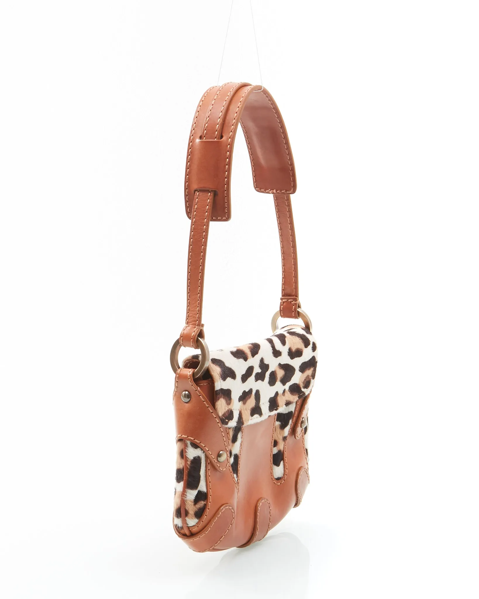 Valentino Brown V Logo Cheetah Print Pony Hair Shoulder Bag