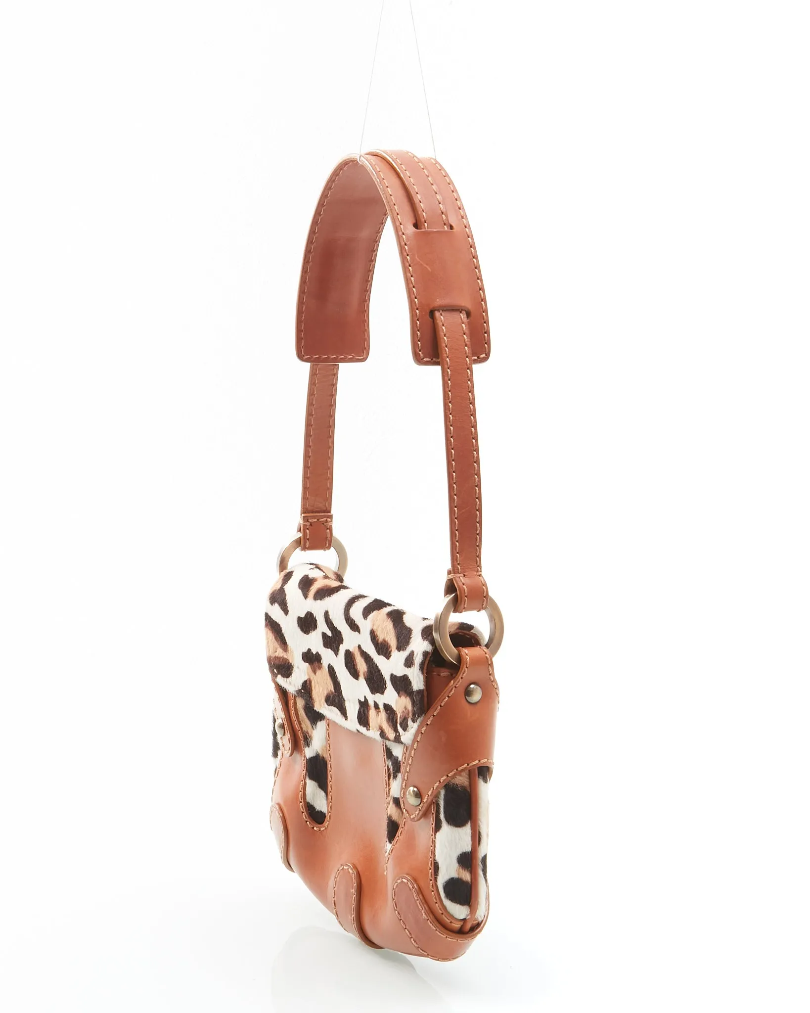 Valentino Brown V Logo Cheetah Print Pony Hair Shoulder Bag
