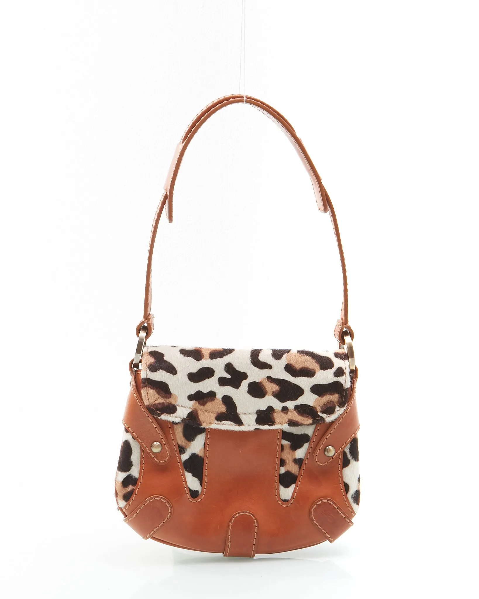 Valentino Brown V Logo Cheetah Print Pony Hair Shoulder Bag