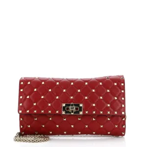 VALENTINO GARAVANI Rockstud Spike Wallet on Chain Quilted Leather Small