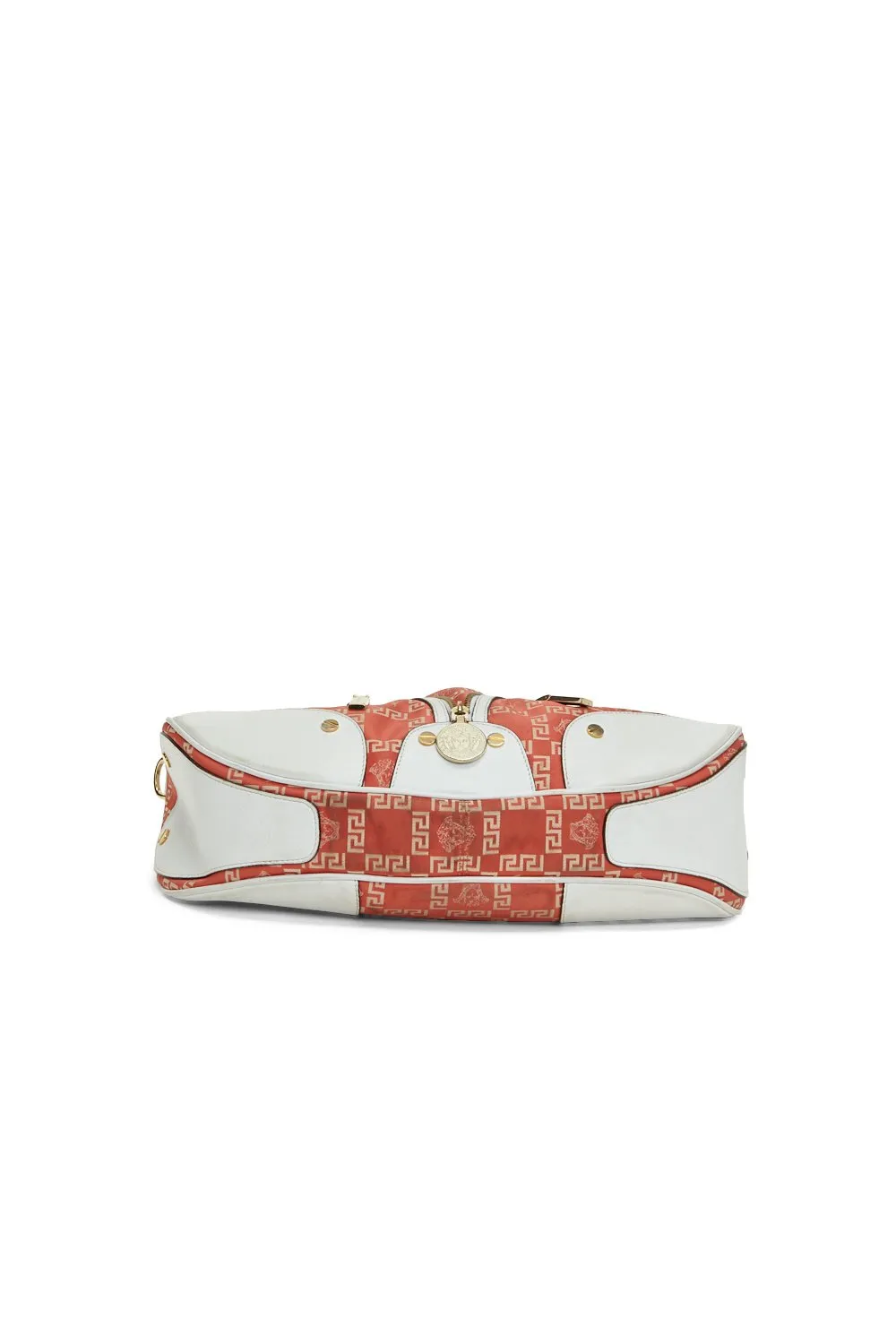 Versace Red Logo and Medusa Head Zip Shoulder Bag