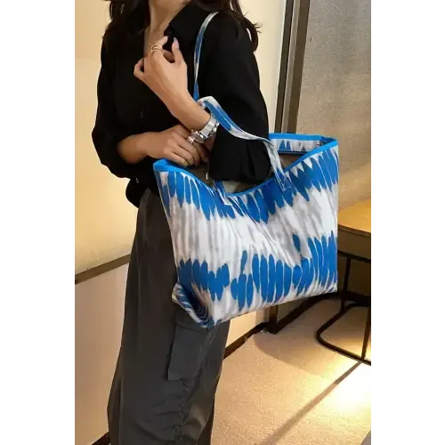 Vibrant Blue Tie-Dye Printed PU Leather Tote Bag