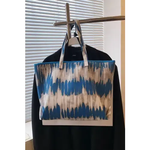 Vibrant Blue Tie-Dye Printed PU Leather Tote Bag