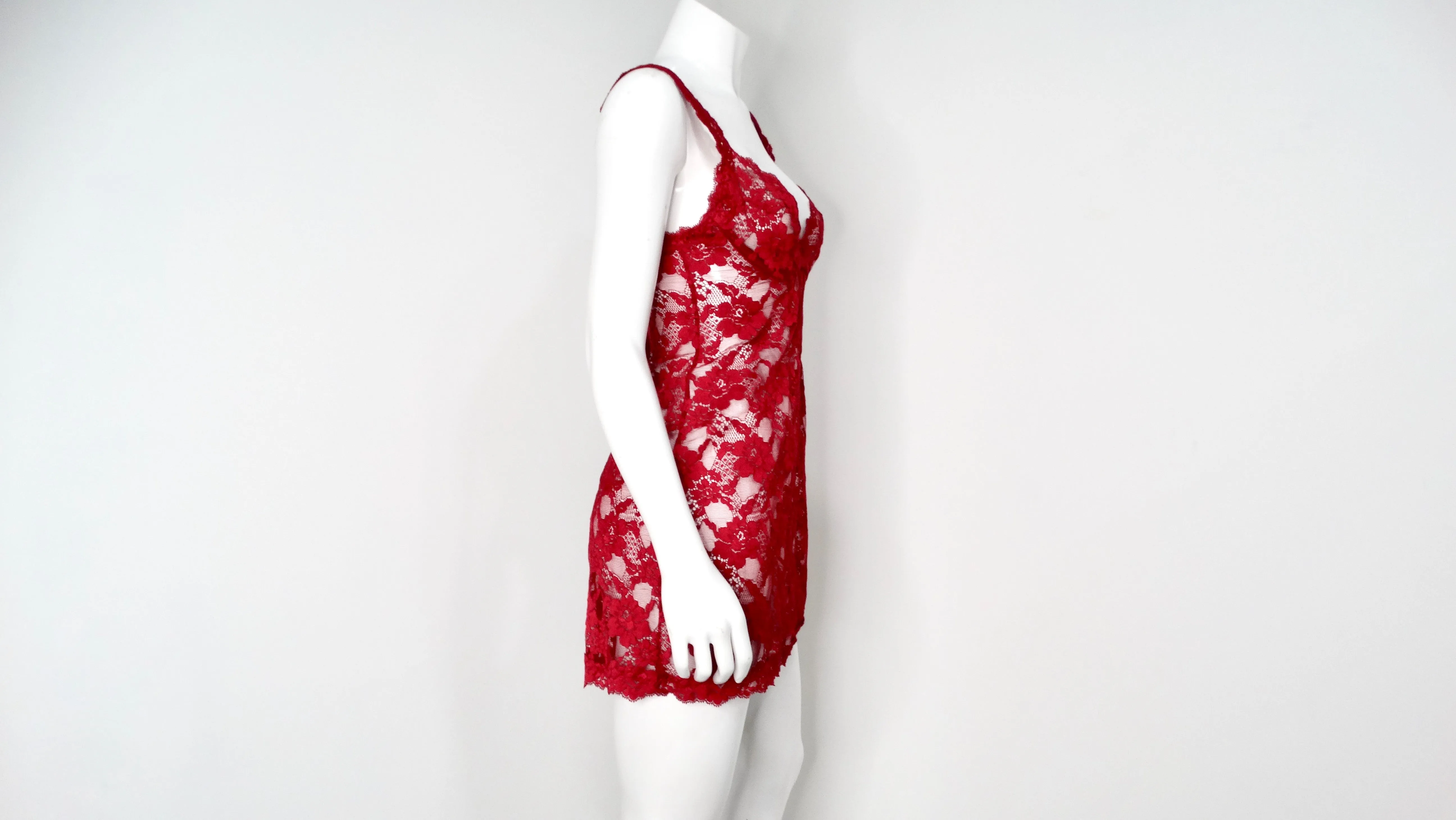 Vintage La Perla Red Lace Slip Dress