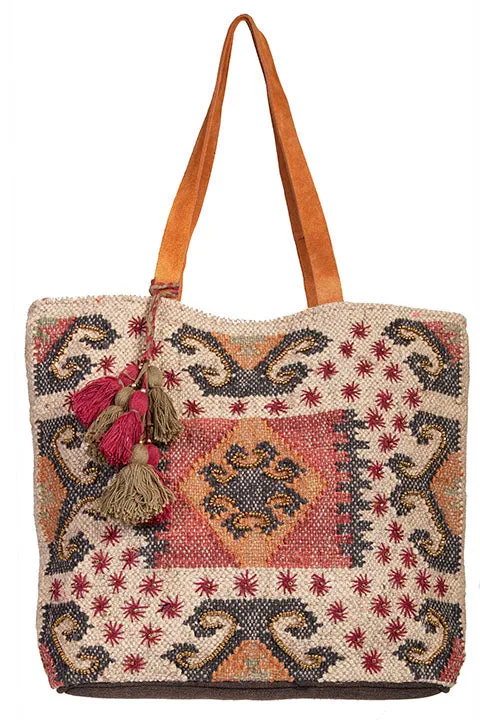 Western Shoulder Tote Geometric Print Front
