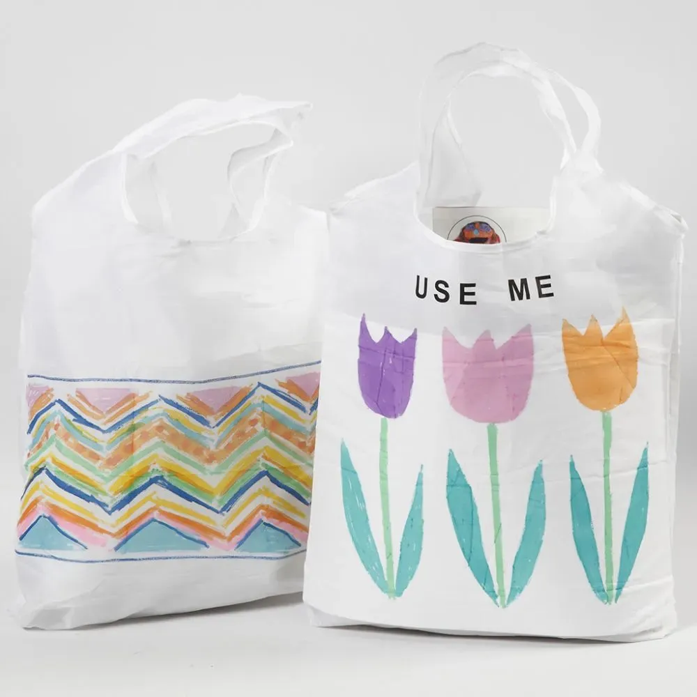 White Foldable Shopping Bag 37x37 cm Plain Polyester Washable Decorative Crafts