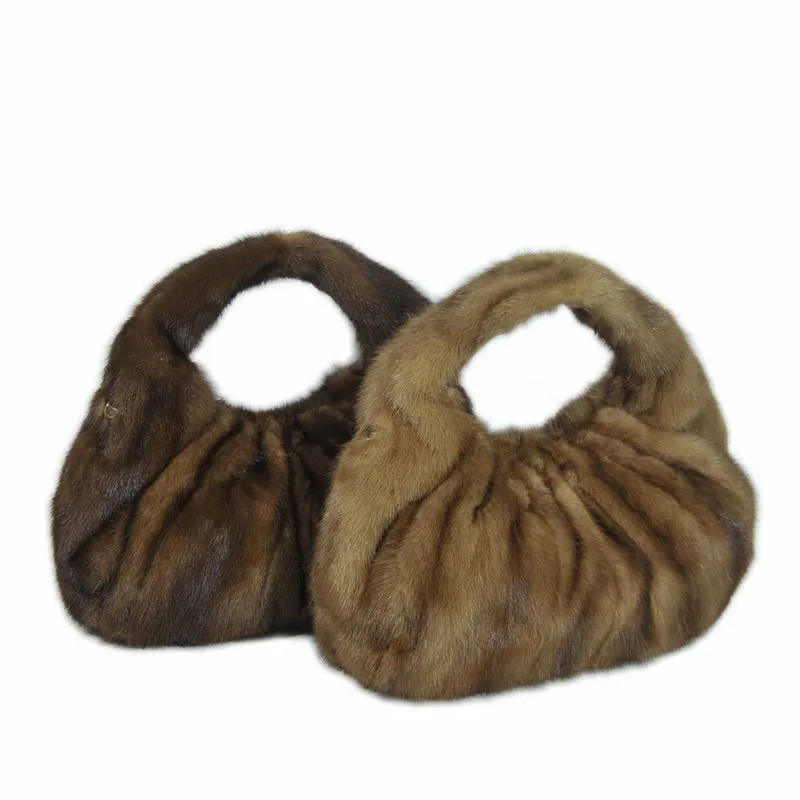 Women' Real Mink Fur Handbags Luxury Fashion Shoulder Bags Natural Fur Tote Messenger Bags 7978