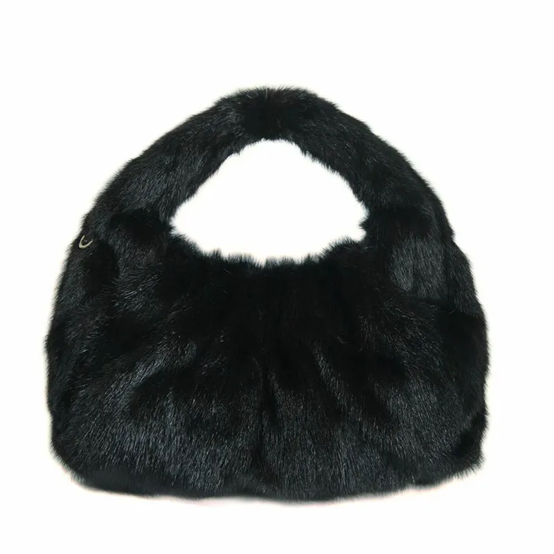 Women' Real Mink Fur Handbags Luxury Fashion Shoulder Bags Natural Fur Tote Messenger Bags 7978