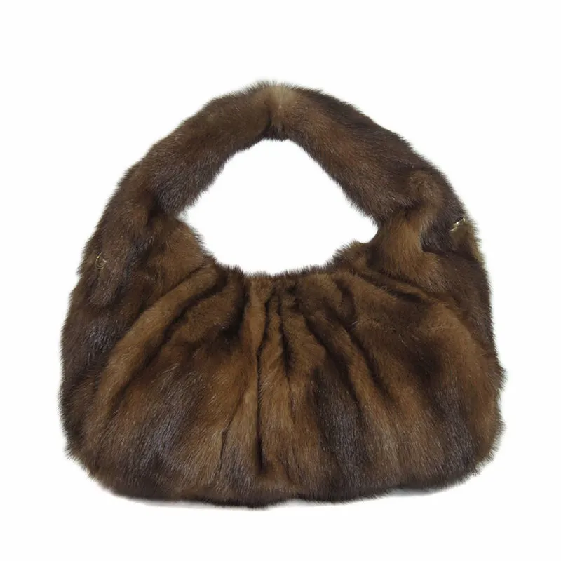 Women' Real Mink Fur Handbags Luxury Fashion Shoulder Bags Natural Fur Tote Messenger Bags 7978