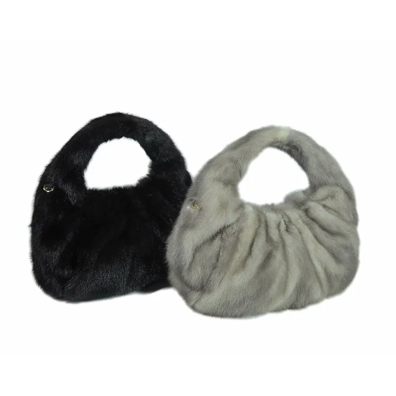 Women' Real Mink Fur Handbags Luxury Fashion Shoulder Bags Natural Fur Tote Messenger Bags 7978