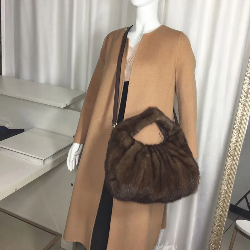 Women' Real Mink Fur Handbags Luxury Fashion Shoulder Bags Natural Fur Tote Messenger Bags 7978